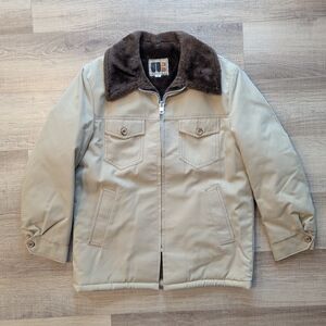 William Barry Jacket Mens 40 Tan Faux Fur Lined Zip Workwear Coat Made USA